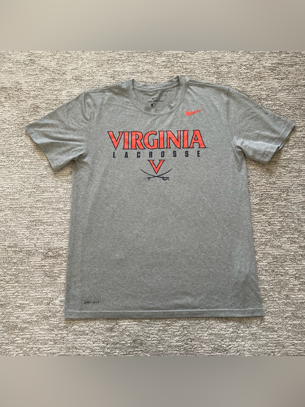 Nike Virginia Cavaliers Lacrosse Shirt Mens Medium Dri-FIT Gray Athletic Cut